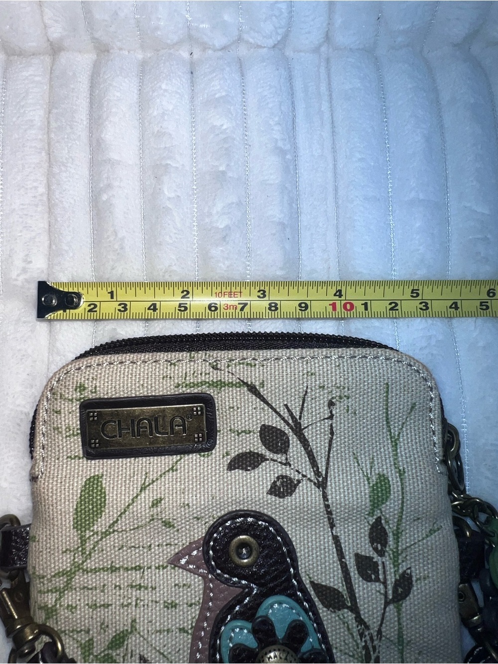 Chala Beige Crossbody with Teal and Brown Bird Applique - Picture 4 of 11